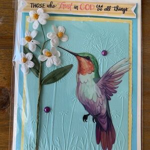 Scripture inspired Hummingbird and Flowers Greeting Card